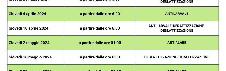 CALENDARIO DI INTERVENTI DI SANIFICAZIONE AMBIENTALE 2024 GUAGNANO