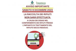 SABATO 9 DICEMBRE 2023: RACCOLTA SOSPESA