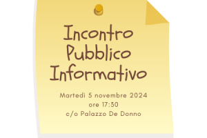 Incontro Informativo: Facciamo il PUNTO! Martedì 5 novembre ore 17:30 a Palazzo De Donno