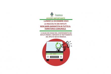 AVVISO IMPORTANTE: 11 DICEMBRE RACCOLTA NON GARANTITA